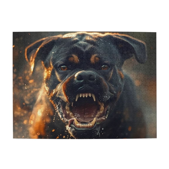 500-Piece Wooden Jigsaw Puzzle for Adults - Aggressive Rottweiler Roar , Challenging Family Art Project, Unique Home Wall Decor Gift