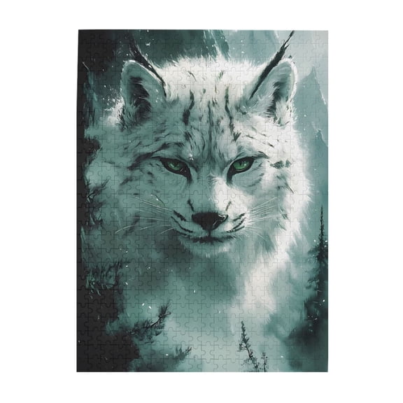 500-Piece Wooden Jigsaw Puzzle for Adults - Arctic Lynx Winter Landscape , Interlocking Pieces with Guide Letters, Holiday Gift & Home Decor