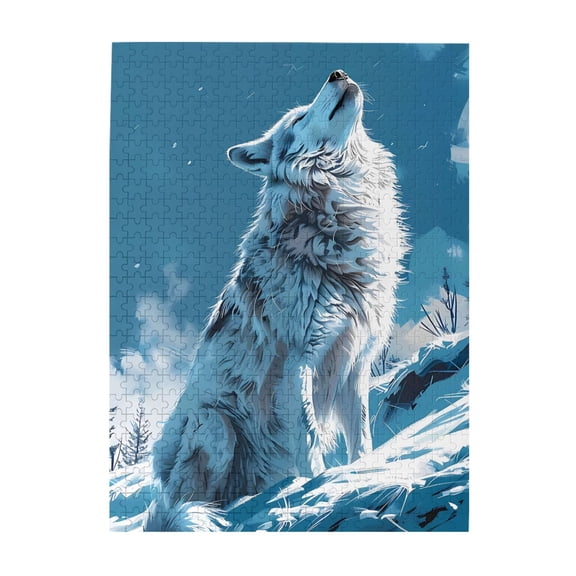 500-Piece Wooden Jigsaw Puzzle for Adults - Arctic Wolf Howling Mountain , Interlocking Pieces with Guide Letters, Holiday Gift & Home Decor