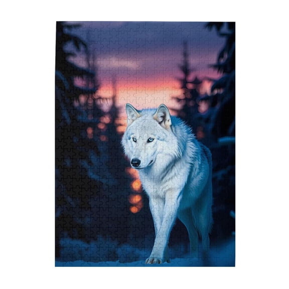 500-Piece Wooden Jigsaw Puzzle for Adults - Arctic Wolf Snow Forest Sunset , Fun & Challenging Brain Teaser, Stylish Home Decor & Unique Gift
