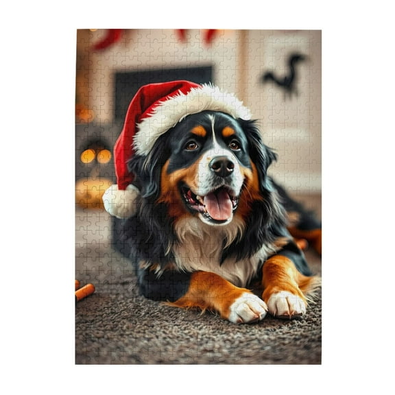 500-Piece Wooden Jigsaw Puzzle for Adults - Bernese Mountain Dog Christmas , Fun & Challenging Brain Teaser, Stylish Home Decor & Unique Gift