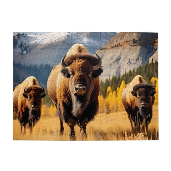 500-Piece Wooden Jigsaw Puzzle for Adults - Bisons Mountain Grassland , Fun & Challenging Brain Teaser, Stylish Home Decor & Unique Gift