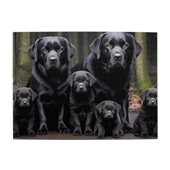 500-Piece Wooden Jigsaw Puzzle for Adults - Black Labs Family Portrait , Fun & Challenging Brain Teaser, Stylish Home Decor & Unique Gift