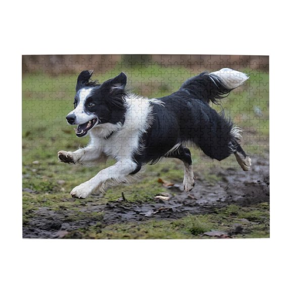 500-Piece Wooden Jigsaw Puzzle for Adults - Border Collie Running Field , Challenging Family Art Project, Unique Home Wall Decor Gift