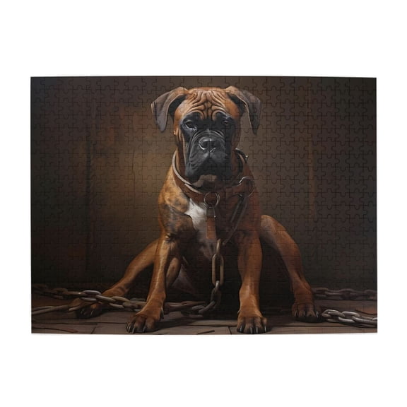 500-Piece Wooden Jigsaw Puzzle for Adults - Boxer Dog Chains Collar Captive , Challenging Family Art Project, Unique Home Wall Decor Gift