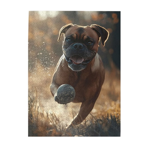 500-Piece Wooden Jigsaw Puzzle for Adults - Boxer Dog Running Ball Playful , Fun & Challenging Brain Teaser, Stylish Home Decor & Unique Gift