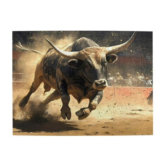 500-Piece Wooden Jigsaw Puzzle for Adults - Bull Riding Rodeo Arena Dust , Fun & Challenging Brain Teaser, Stylish Home Decor & Unique Gift