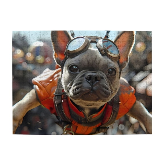 500-Piece Wooden Jigsaw Puzzle for Adults - Bulldog Goggles Flying Gear , Fun & Challenging Brain Teaser, Stylish Home Decor & Unique Gift