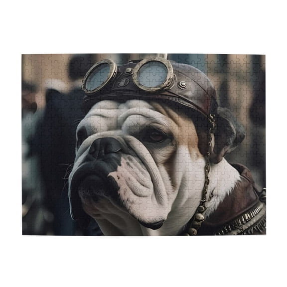 500-Piece Wooden Jigsaw Puzzle for Adults - Bulldog Goggles Helmet Steampunk , Interlocking Pieces with Guide Letters, Holiday Gift & Home Decor