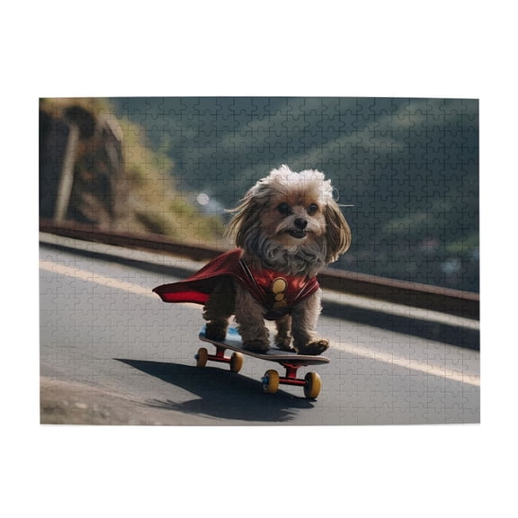 500-Piece Wooden Jigsaw Puzzle for Adults - Cape Dog On Skateboard Road , Interlocking Pieces with Guide Letters, Holiday Gift & Home Decor