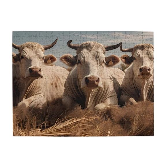 500-Piece Wooden Jigsaw Puzzle for Adults - Cattle Heads In The Grass , Fun & Challenging Brain Teaser, Stylish Home Decor & Unique Gift