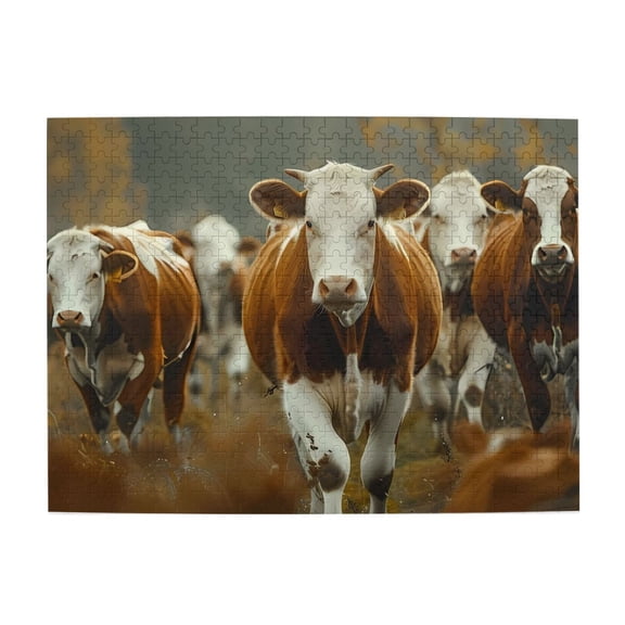500-Piece Wooden Jigsaw Puzzle for Adults - Cattle Herd Moving Forward , Fun & Challenging Brain Teaser, Stylish Home Decor & Unique Gift