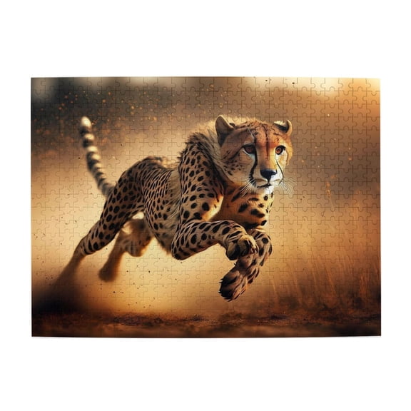 500-Piece Wooden Jigsaw Puzzle for Adults - Cheetah Running Fast Speed , Fun & Challenging Brain Teaser, Stylish Home Decor & Unique Gift