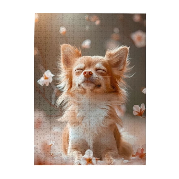 500-Piece Wooden Jigsaw Puzzle for Adults - Chihuahuas Dog Spring Blossoms , Interlocking Pieces with Guide Letters, Holiday Gift & Home Decor