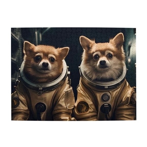 500-Piece Wooden Jigsaw Puzzle for Adults - Corgis Astronauts Space Suit , Challenging Family Art Project, Unique Home Wall Decor Gift
