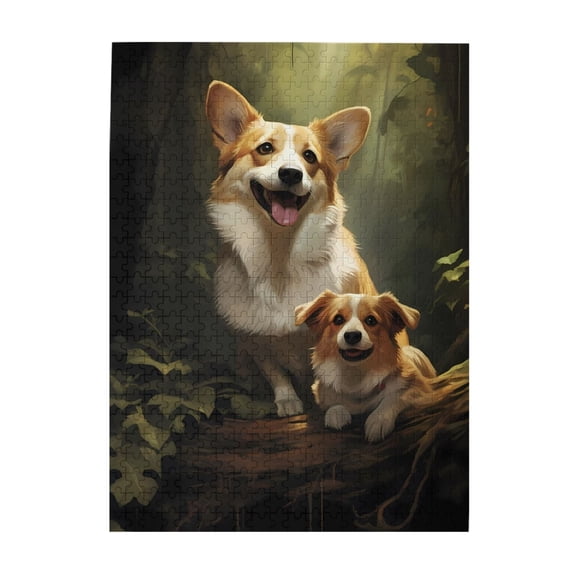500-Piece Wooden Jigsaw Puzzle for Adults - Corgis Family Forest Nature , Fun & Challenging Brain Teaser, Stylish Home Decor & Unique Gift