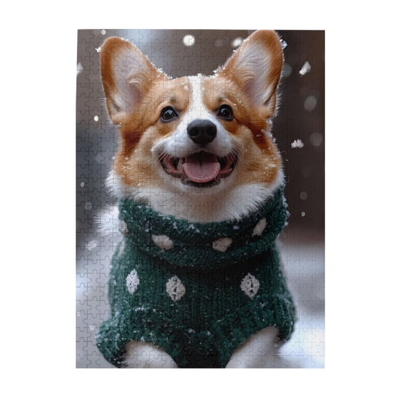 500-Piece Wooden Jigsaw Puzzle for Adults - Corgis Winter Snow Outdoor Run , Fun & Challenging Brain Teaser, Stylish Home Decor & Unique Gift