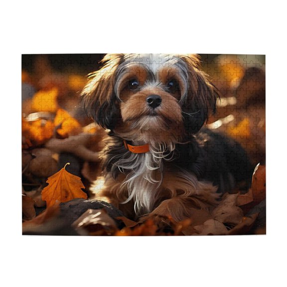 500-Piece Wooden Jigsaw Puzzle for Adults - Dog Autumn Leaves Collar Portrait , Challenging Family Art Project, Unique Home Wall Decor Gift