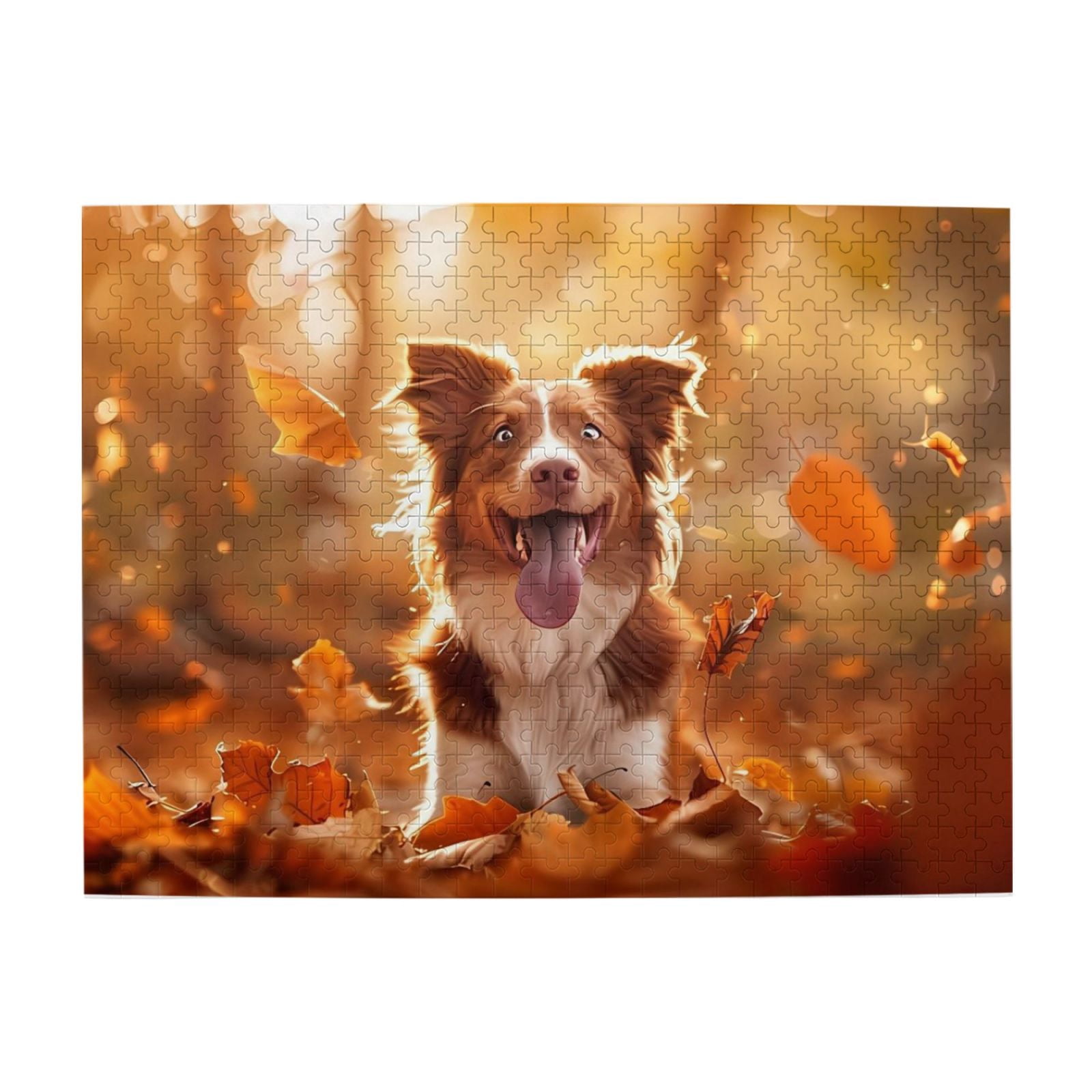 500-Piece Wooden Jigsaw Puzzle for Adults - Dog Autumn Leaves Joyful ...