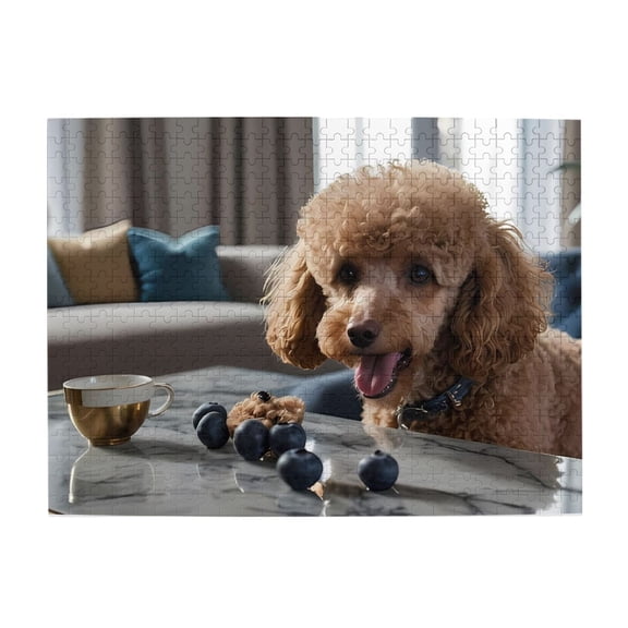 500-Piece Wooden Jigsaw Puzzle for Adults - Dog Blueberries Coffee Table Sofa , Interlocking Pieces with Guide Letters, Holiday Gift & Home Decor