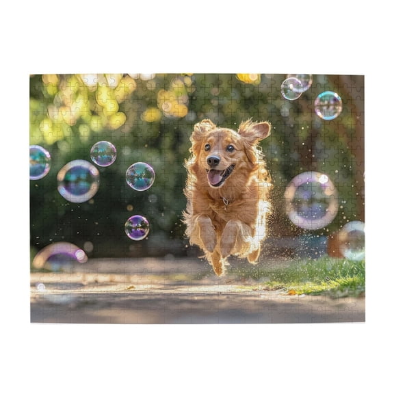 500-Piece Wooden Jigsaw Puzzle for Adults - Dog Bubbles Joyful Park , Fun & Challenging Brain Teaser, Stylish Home Decor & Unique Gift
