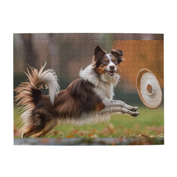 500-Piece Wooden Jigsaw Puzzle for Adults - Dog Catching Disc Outdoor Fun , Challenging Family Art Project, Unique Home Wall Decor Gift