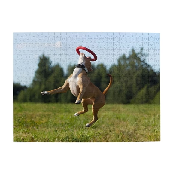 500-Piece Wooden Jigsaw Puzzle for Adults - Dog Catching Ring Outdoor , Fun & Challenging Brain Teaser, Stylish Home Decor & Unique Gift