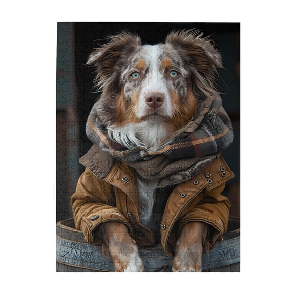 500-Piece Wooden Jigsaw Puzzle for Adults - Dog Fashion Barrel Portrait , Fun & Challenging Brain Teaser, Stylish Home Decor & Unique Gift