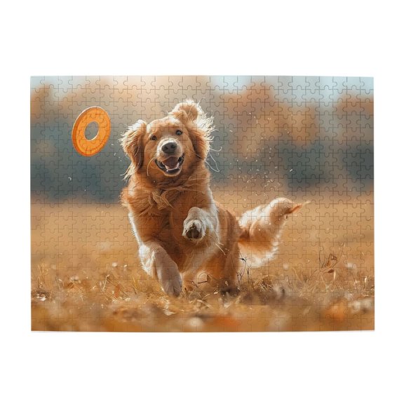 500-Piece Wooden Jigsaw Puzzle for Adults - Dog Fetching Flying Disc Outdoors , Fun & Challenging Brain Teaser, Stylish Home Decor & Unique Gift