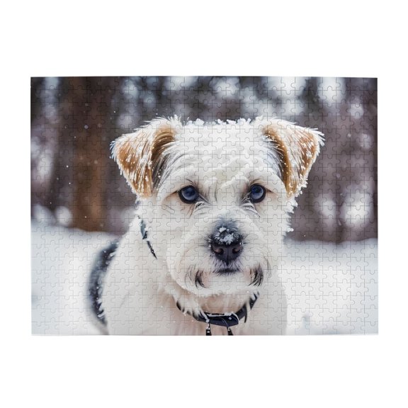 500-Piece Wooden Jigsaw Puzzle for Adults - Dog In Snow Blue Eyes , Fun & Challenging Brain Teaser, Stylish Home Decor & Unique Gift