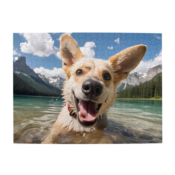 500-Piece Wooden Jigsaw Puzzle for Adults - Dog In Water Happy Face , Challenging Family Art Project, Unique Home Wall Decor Gift