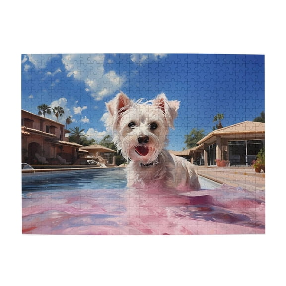 500-Piece Wooden Jigsaw Puzzle for Adults - Dog Poolside Palm Trees , Fun & Challenging Brain Teaser, Stylish Home Decor & Unique Gift