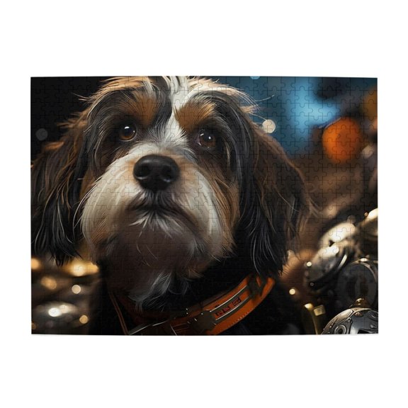 500-Piece Wooden Jigsaw Puzzle for Adults - Dog Portrait Brown Eyes , Interlocking Pieces with Guide Letters, Holiday Gift & Home Decor