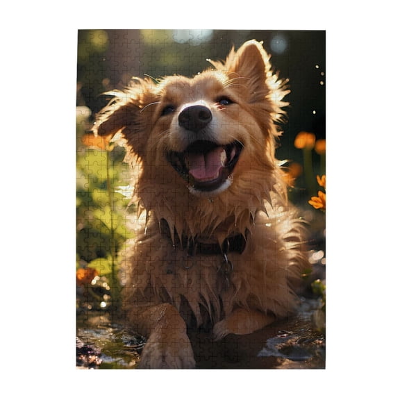 500-Piece Wooden Jigsaw Puzzle for Adults - Dog Puddle Outdoor Sunlight , Interlocking Pieces with Guide Letters, Holiday Gift & Home Decor