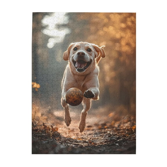 500-Piece Wooden Jigsaw Puzzle for Adults - Dog Running Ball Forest , Challenging Family Art Project, Unique Home Wall Decor Gift