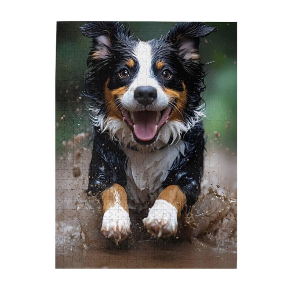 500-Piece Wooden Jigsaw Puzzle for Adults - Dog Running Mud Water Splash , Fun & Challenging Brain Teaser, Stylish Home Decor & Unique Gift