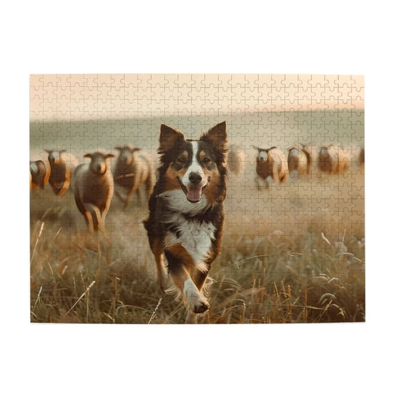 500-Piece Wooden Jigsaw Puzzle for Adults - Dog Sheep Herding Field , Fun & Challenging Brain Teaser, Stylish Home Decor & Unique Gift
