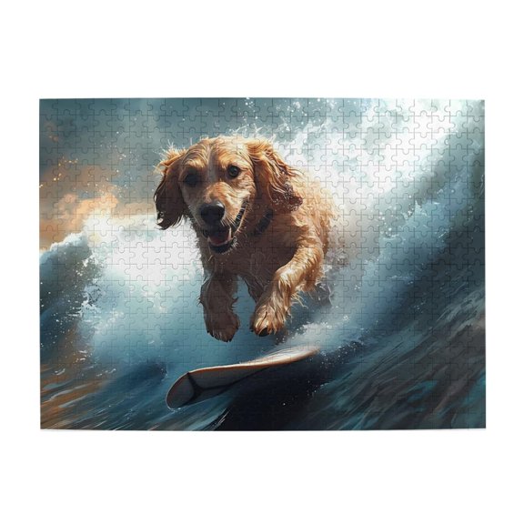 500-Piece Wooden Jigsaw Puzzle for Adults - Dog Surfing On Wave , Fun & Challenging Brain Teaser, Stylish Home Decor & Unique Gift