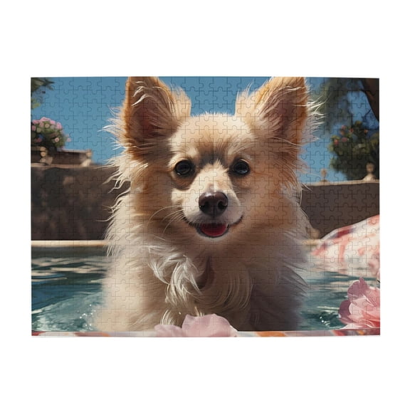 500-Piece Wooden Jigsaw Puzzle for Adults - Dog Swimming Pool Summer Sky , Fun & Challenging Brain Teaser, Stylish Home Decor & Unique Gift