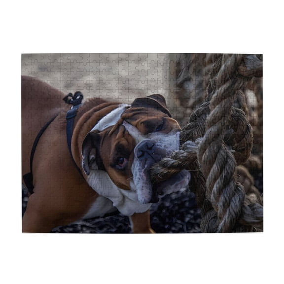 500-Piece Wooden Jigsaw Puzzle for Adults - Dog With Rope Playful , Challenging Family Art Project, Unique Home Wall Decor Gift
