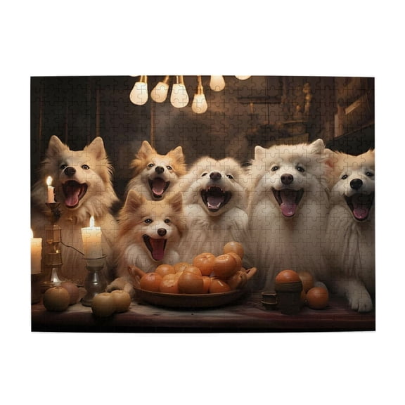 500-Piece Wooden Jigsaw Puzzle for Adults - Dogs Candles Oranges Table , Fun & Challenging Brain Teaser, Stylish Home Decor & Unique Gift