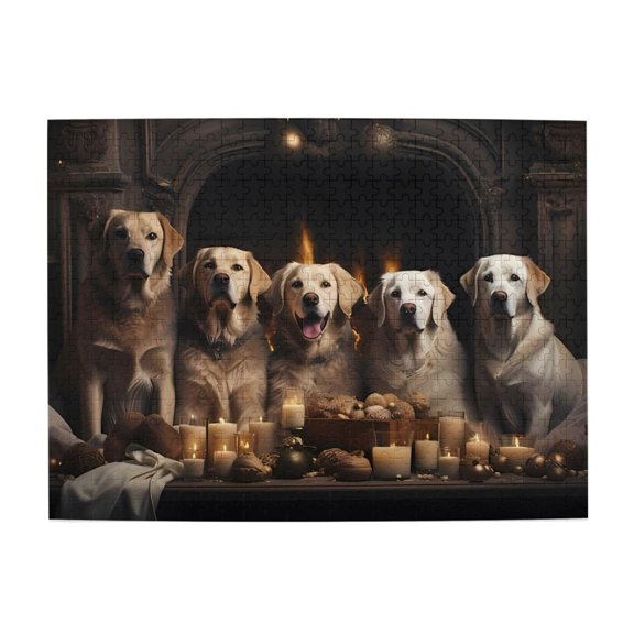 500-Piece Wooden Jigsaw Puzzle for Adults - Dogs Fireplace Candles Decor , Fun & Challenging Brain Teaser, Stylish Home Decor & Unique Gift