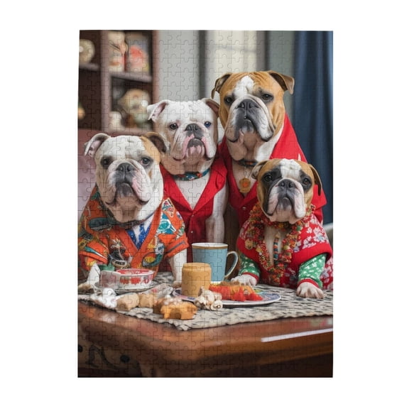 500-Piece Wooden Jigsaw Puzzle for Adults - Dogs In Clothes Sitting Together , Interlocking Pieces with Guide Letters, Holiday Gift & Home Decor