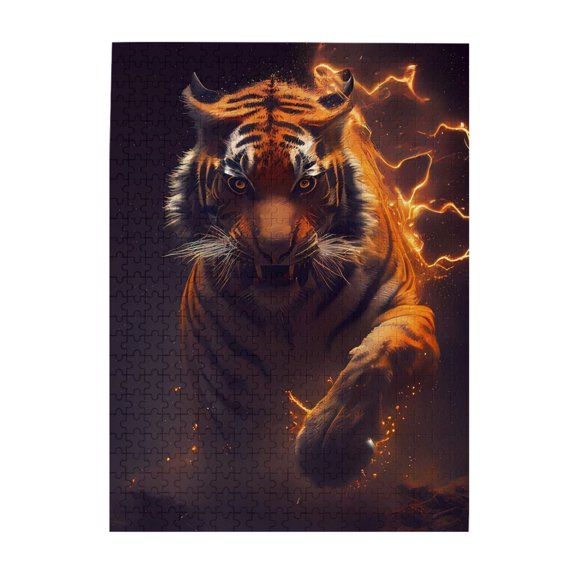 500-Piece Wooden Jigsaw Puzzle for Adults - Elemental Fire Lightning Tiger , Fun & Challenging Brain Teaser, Stylish Home Decor & Unique Gift
