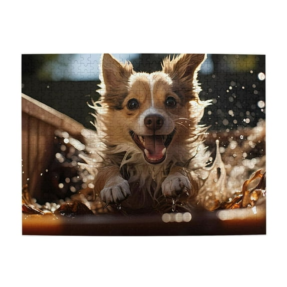 500-Piece Wooden Jigsaw Puzzle for Adults - Excited Puppy Water Fun , Interlocking Pieces with Guide Letters, Holiday Gift & Home Decor