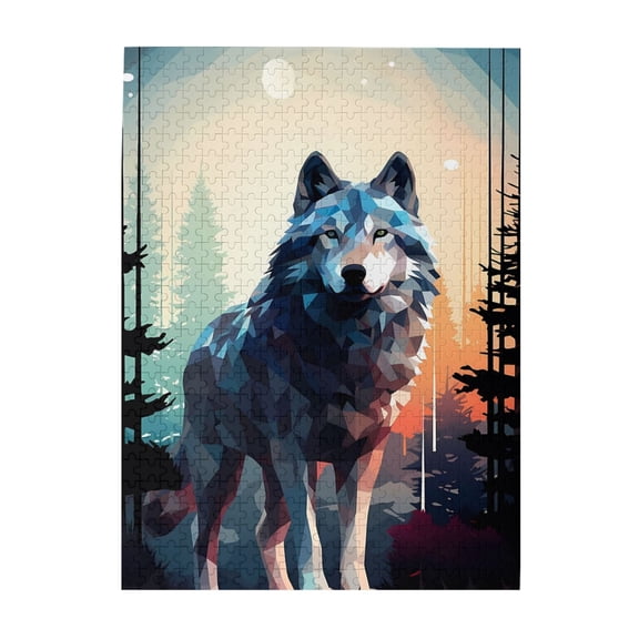500-Piece Wooden Jigsaw Puzzle for Adults & Families - Abstract Geometric Wolf Forest , Fun & Educational Brain-Teasing Game, Artistic Home Decor