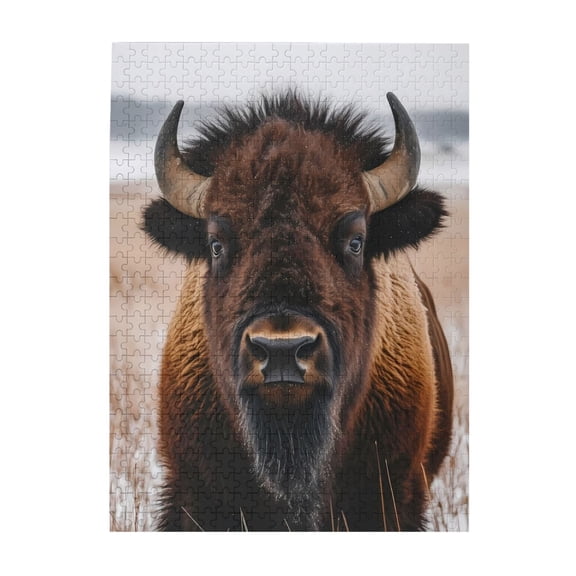 500-Piece Wooden Jigsaw Puzzle for Adults & Families - American Bison Winter Field , Fun & Educational Brain-Teasing Game, Artistic Home Decor