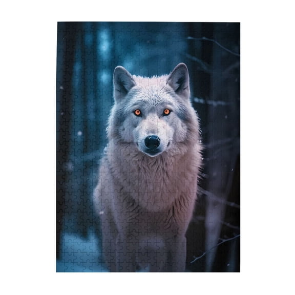 500-Piece Wooden Jigsaw Puzzle for Adults & Families - Arctic White Wolf Orange Eyes , Fun & Educational Brain-Teasing Game, Artistic Home Decor