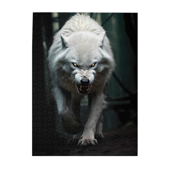 500-Piece Wooden Jigsaw Puzzle for Adults & Families - Arctic Wolf Snarl Eyes , Fun & Educational Brain-Teasing Game, Artistic Home Decor