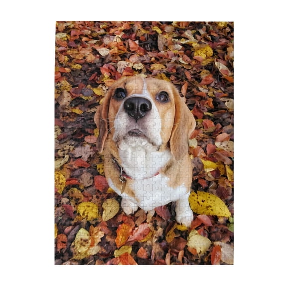 500-Piece Wooden Jigsaw Puzzle for Adults & Families - Beagle Fall Leaves Outdoor , Fun & Educational Brain-Teasing Game, Artistic Home Decor